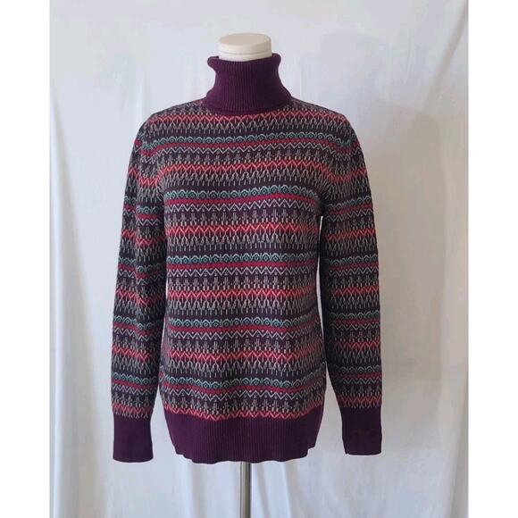 L. L. Bean Purple Fair Isle Knitted Turtleneck Sweater Small Cotton Cashmere - Picture 1 of 5